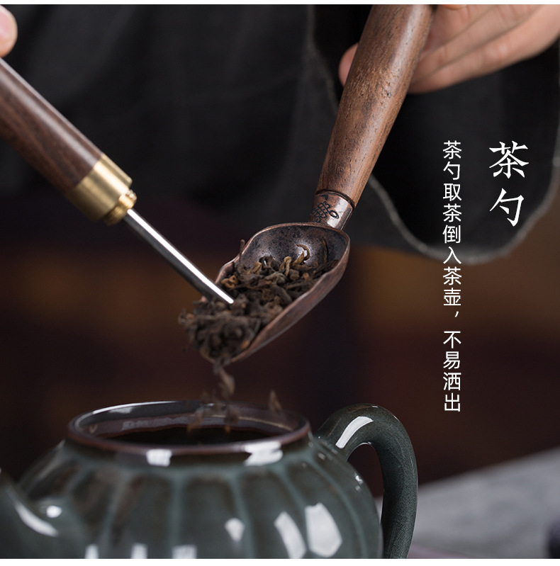 龙泉青瓷 六君子套装陶瓷茶夹黑檀木功夫茶具配件七件套 一件代发
