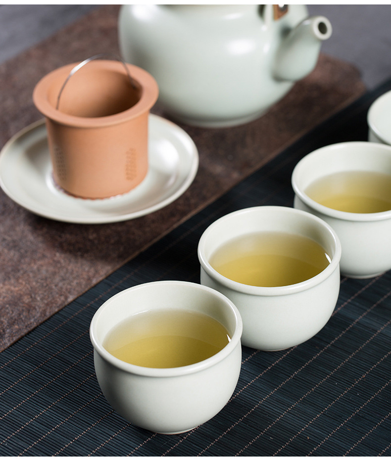 龙泉青瓷 汝窑整套高档功夫茶具 陶瓷冰裂提梁壶茶杯礼盒送礼套装