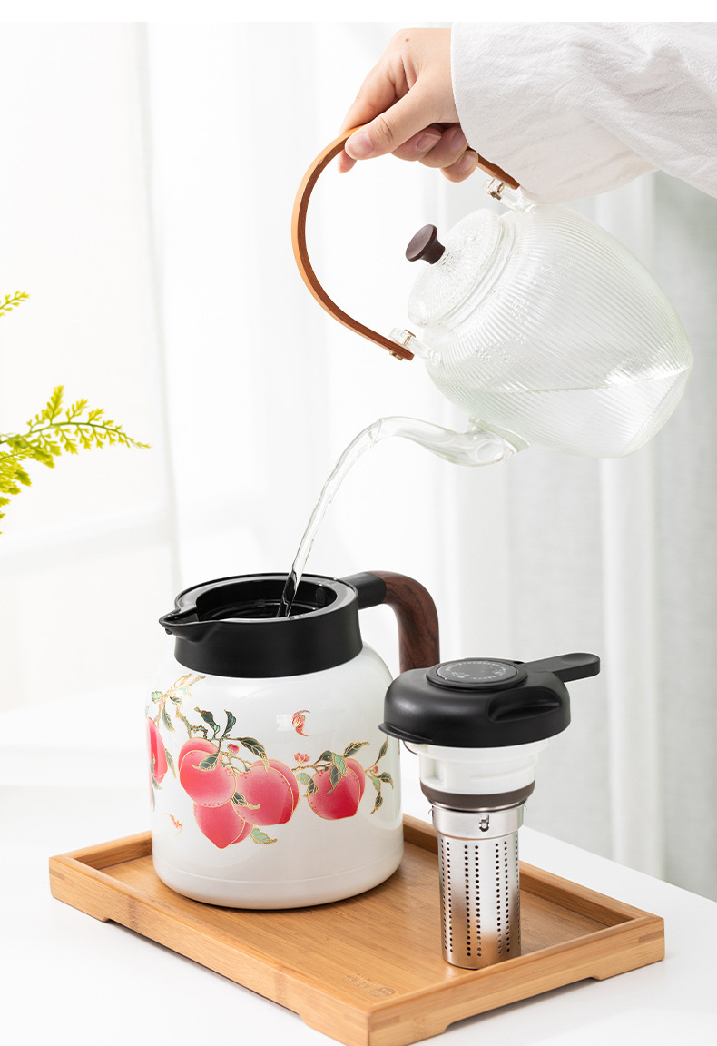 龙泉青瓷 焖茶壶家用老白茶闷泡壶九桃五福 316不锈钢保温泡茶壶