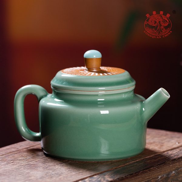 龙泉青瓷 茶壶单壶功夫茶具泡茶壶 陶瓷家用轻奢风跳刀手工泡茶器