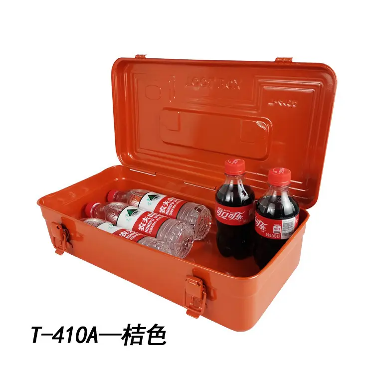 大容量多功能五金工具收纳箱T-410A桔红铁皮手提工具箱加工定制款