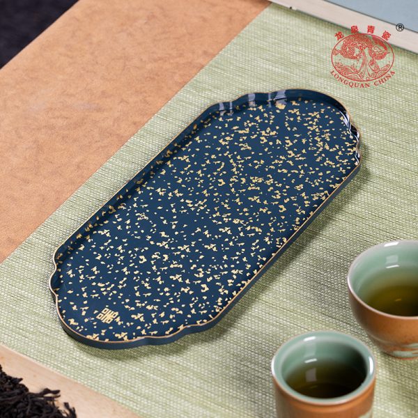 龙泉青瓷 黄铜茶盘轻奢家用功夫茶具干泡台 茶台小型带储水盘托盘