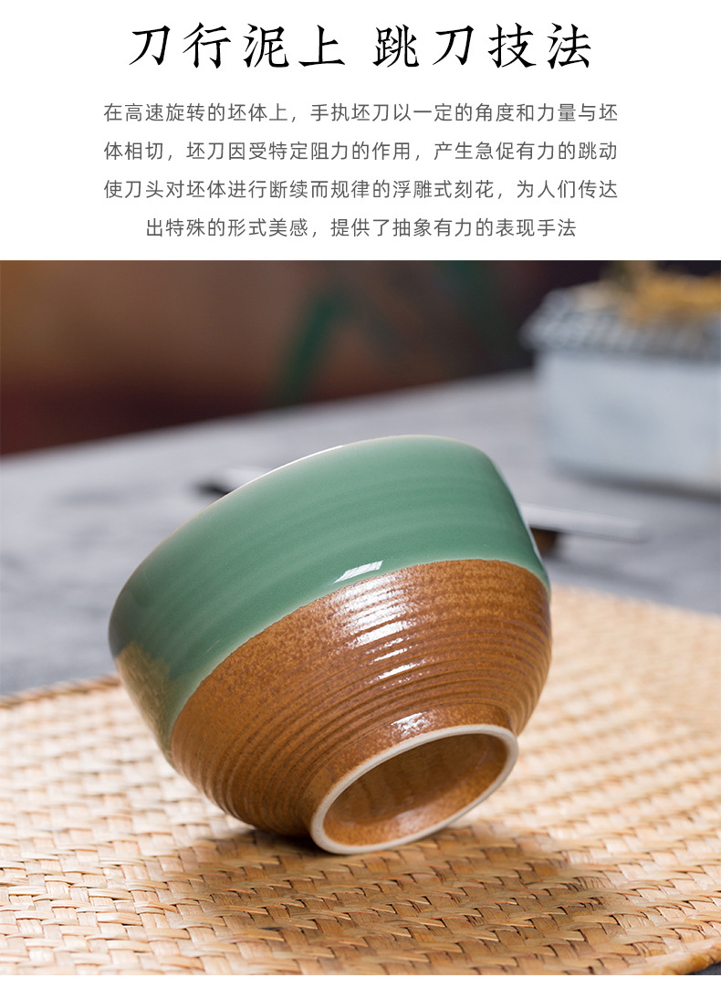 龙泉青瓷 中式大号米饭碗创意粗陶瓷碗 家用酒店民宿复古陶瓷餐具