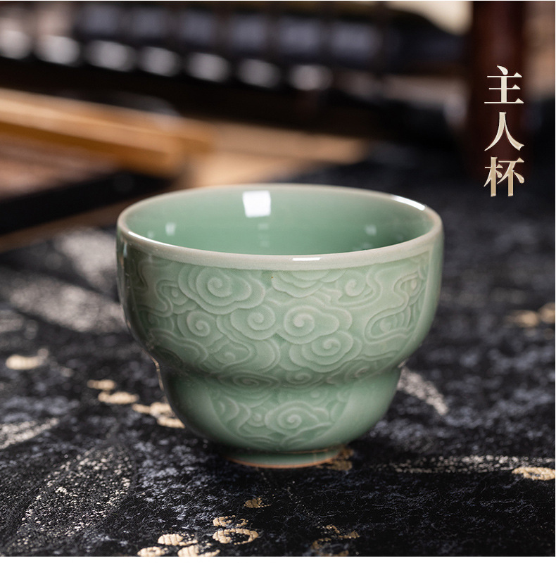 龙泉青瓷功夫茶具手工跳刀盖碗茶壶茶杯套装陶瓷轻奢商务伴手礼