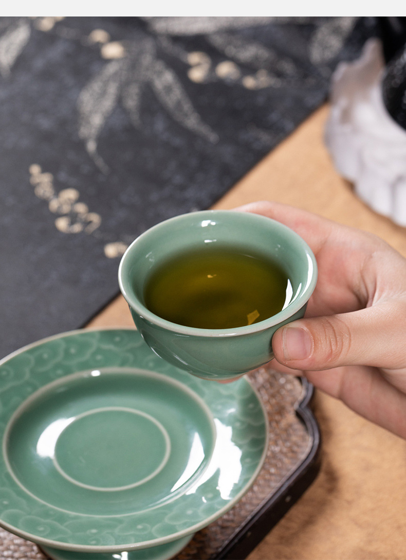 龙泉青瓷 功夫茶杯手工主人杯单杯 陶瓷家用高档宋韵品茗杯盏茶碗