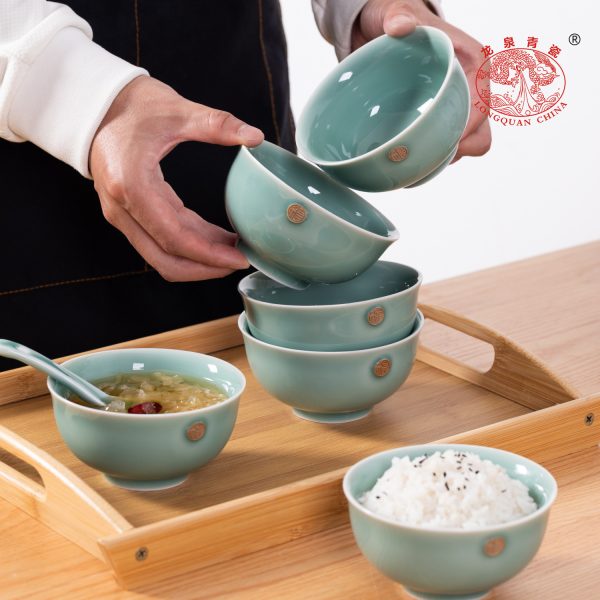 龙泉青瓷6个装米饭碗家用喝粥碗高颜值陶瓷吃饭碗特别好看的小碗