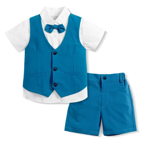 2025外贸男童礼服马甲短袖短裤套装中小童主持演出服拍照西服批发