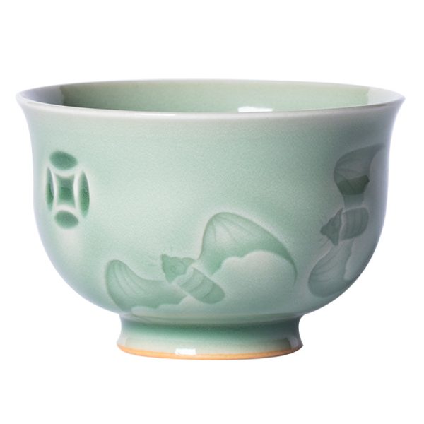 龙泉青瓷 高档手工主人杯李茂林福在眼前功夫茶杯 陶瓷品茗杯茶碗