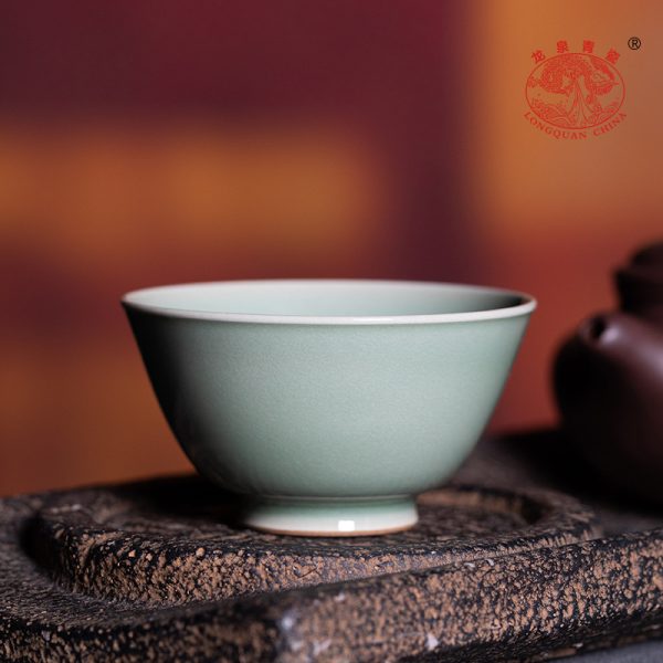 龙泉青瓷 家用功夫茶杯主人杯单杯 陶瓷大号茶碗胡建勇手作龟心盏