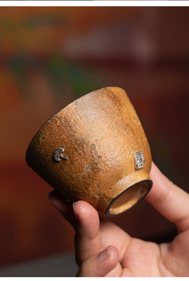 龙泉青瓷 茶杯手工复古功夫茶具主人杯 陶瓷高档老岩泥锔钉品茗杯