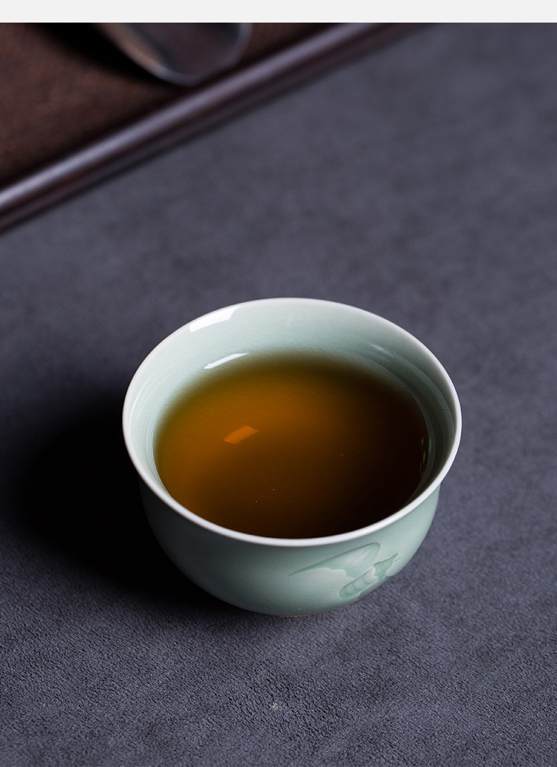 龙泉青瓷 高档手工主人杯李茂林福在眼前功夫茶杯 陶瓷品茗杯茶碗