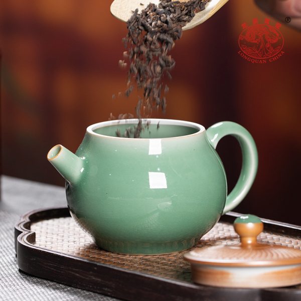 龙泉青瓷 纯手工创意跳刀茶壶 陶瓷过滤壶家用中式功夫茶具泡茶壶