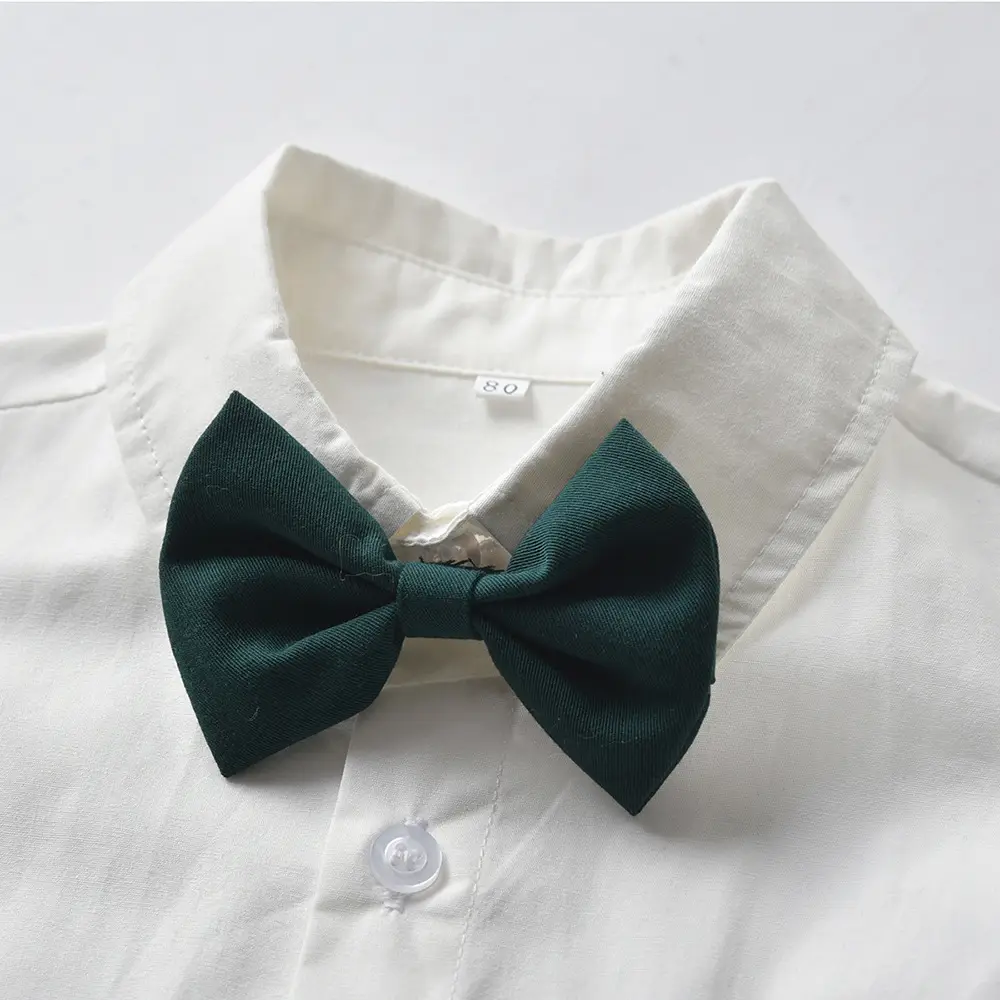 童装 韩版夏季儿童短袖棉质白衬衫背带裤蝴蝶结礼服批发男童套装