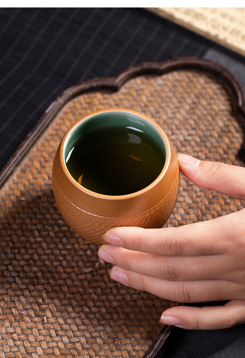 龙泉青瓷 创意家用功夫茶杯纯手工主人杯 陶瓷跳刀鼓型品茗杯茶碗