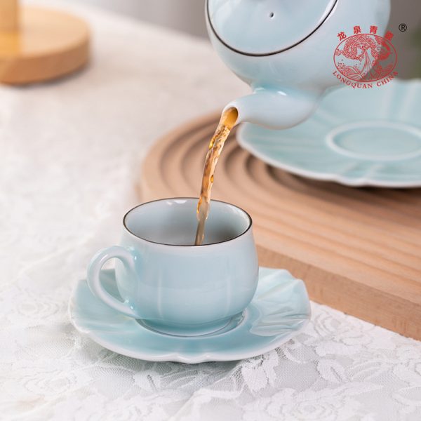龙泉青瓷欧式咖啡杯高档英式陶瓷花茶杯子杯碟简约下午茶具红茶杯