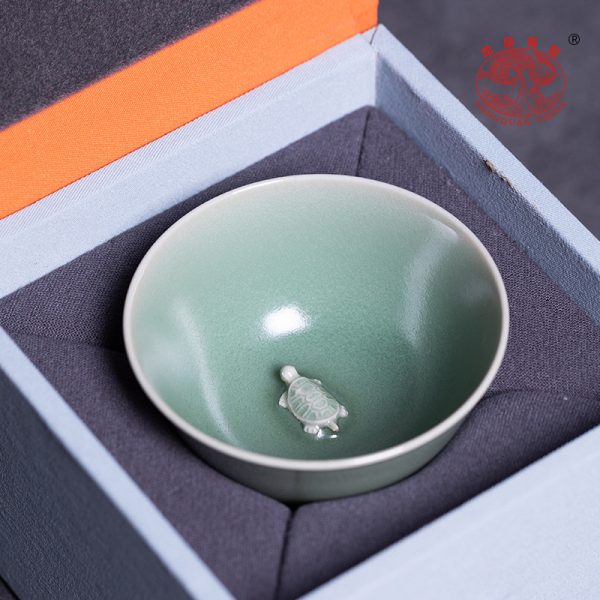 龙泉青瓷 家用功夫茶杯主人杯单杯 陶瓷大号茶碗胡建勇手作龟心盏