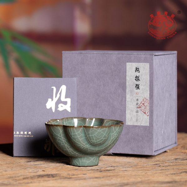龙泉青瓷 传世哥窑手工主人杯单杯功夫茶杯 陶瓷压手茶碗品茗杯盏