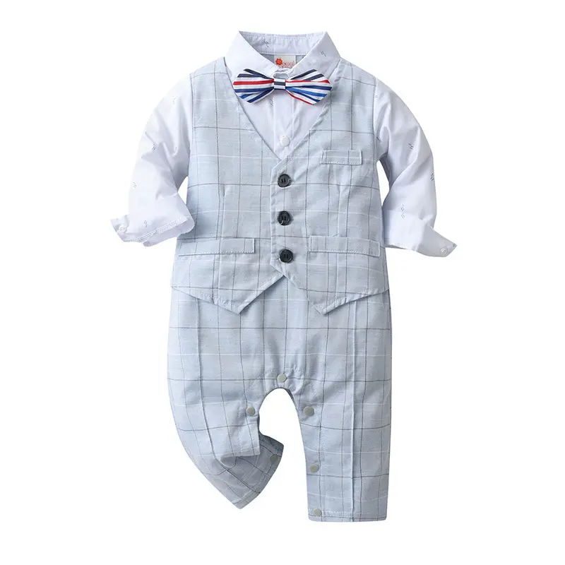 外贸童装一手货源宝宝英伦绅士包屁衣爬服男童春秋装连体婴儿衣服