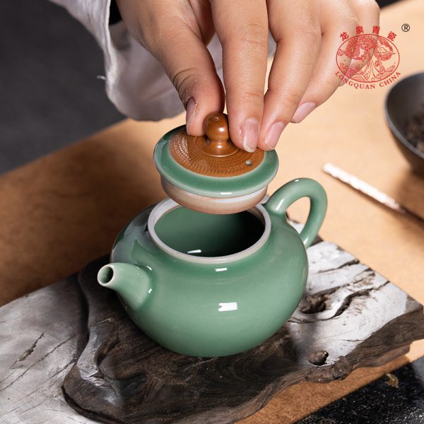 龙泉青瓷 茶壶单壶功夫茶具泡茶壶 陶瓷家用轻奢风跳刀手工泡茶器
