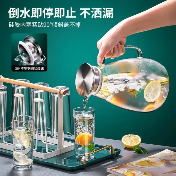 冷水壶玻璃轻奢凉水杯家用耐热防爆泡茶壶大容量耐高温凉水壶套装