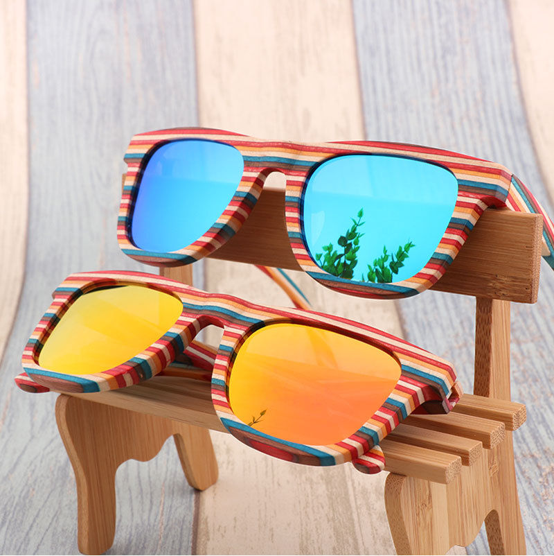 新款跨境男女士竹木眼镜  时尚彩木多层偏光太阳眼镜  UV400 现货