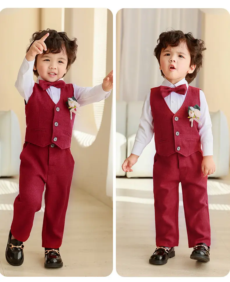 儿童春秋新款马甲礼服套装宝宝周岁生日主持人男童花童钢琴表演服