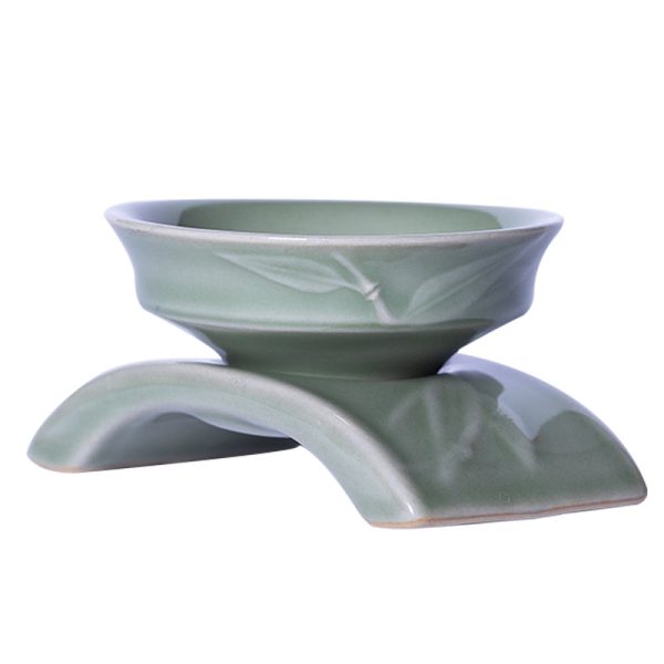 厂家直销 龙泉青瓷功夫茶具配件 陶瓷竹韵茶托茶漏茶叶过滤器批发