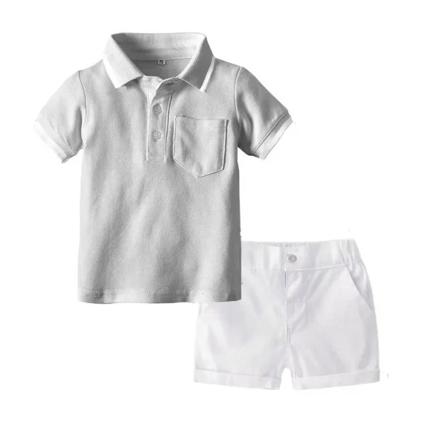 定制 夏季新款男童短袖翻领polo衫卡其短裤两件套 男宝宝休闲童装