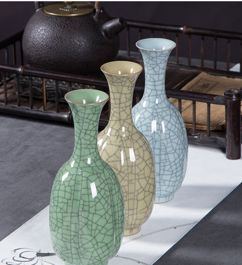 龙泉青瓷 创意小号陶瓷花瓶插花器 中式复古桌面台面家居饰品摆件