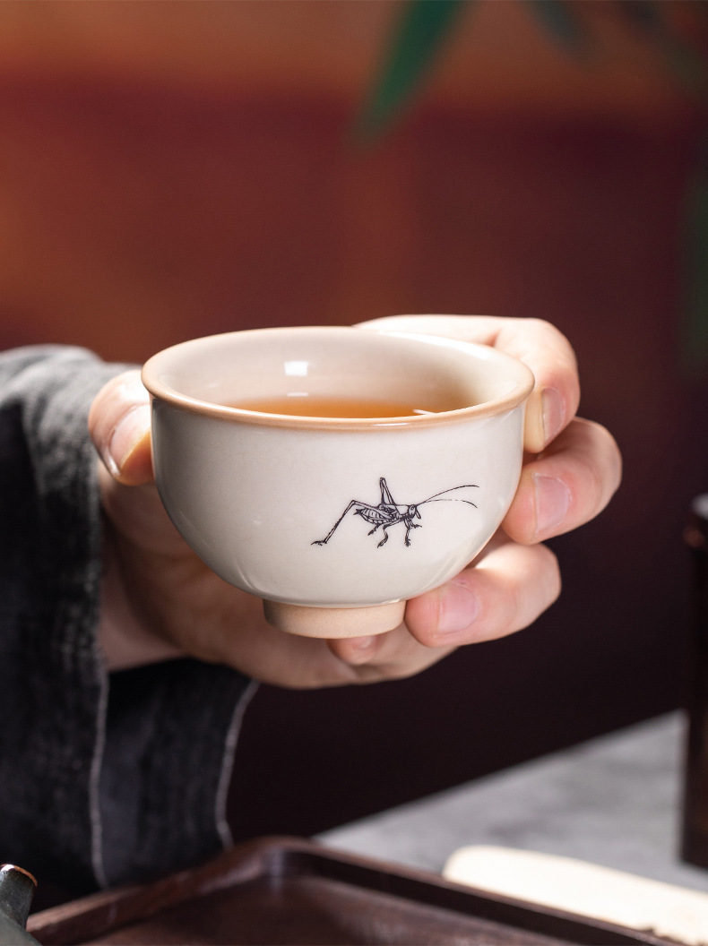 龙泉青瓷 猪油冻手工主人杯单杯 陶瓷创意刻物品茗杯功夫茶杯茶碗