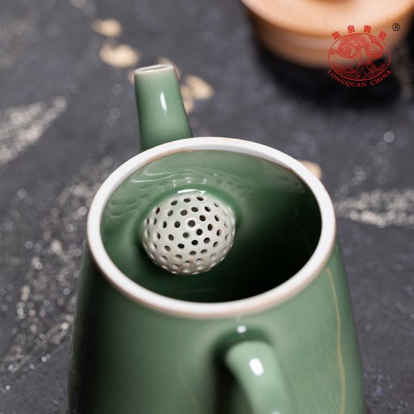 龙泉青瓷泡茶壶纯手工跳刀小单壶陶瓷家用高档耐高温过滤功夫茶具