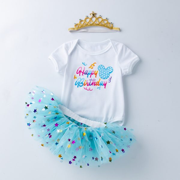 跨境新生儿宝宝节日服饰婴幼童满月周岁生日服短袖哈衣tutu裙套装