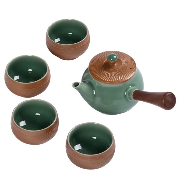 龙泉青瓷 旅行家用跳刀手工侧把壶套装 陶瓷茶杯高档功夫茶具套装