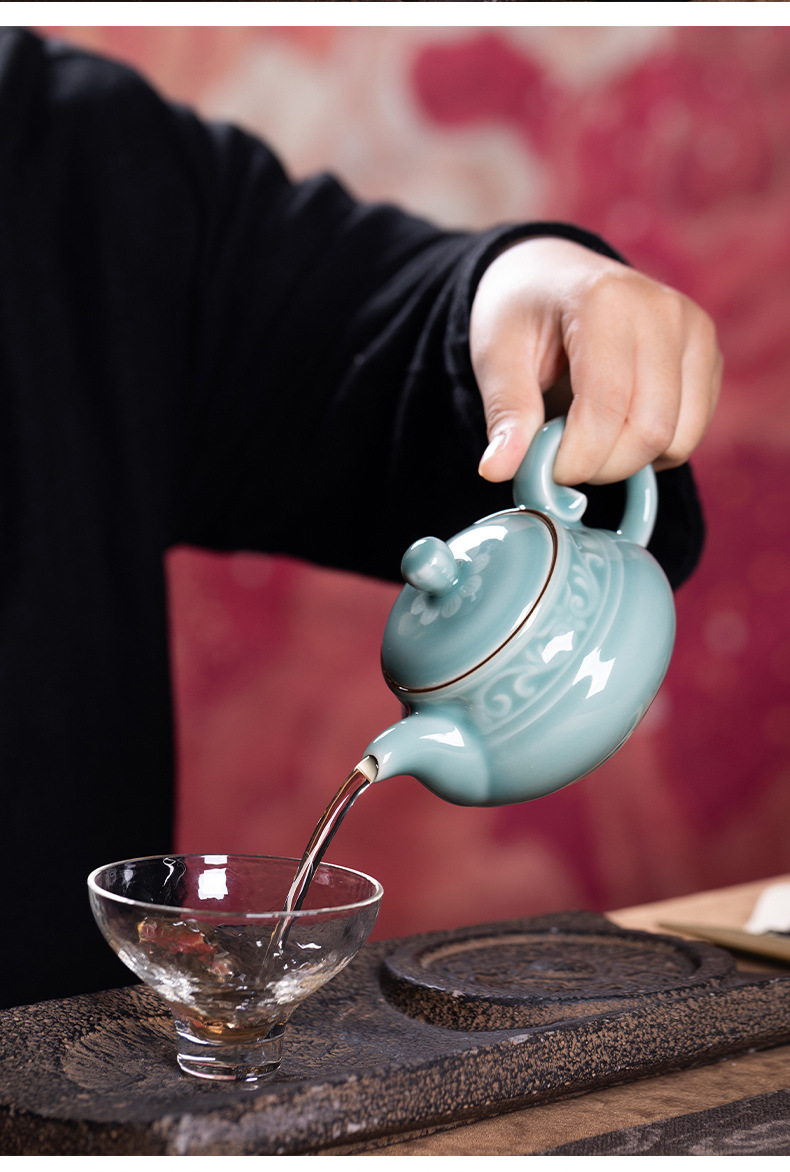 龙泉青瓷 创意手工壶功夫茶具泡茶壶单壶 陶瓷家用宋韵仿古过滤壶