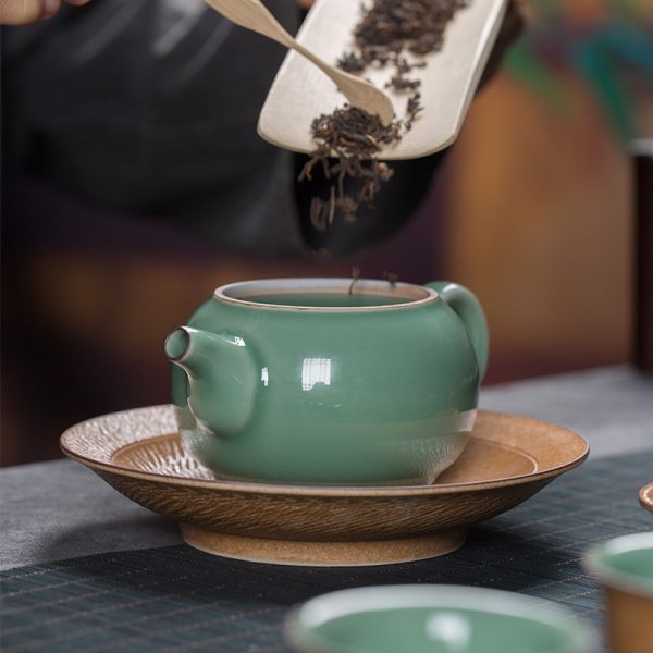 龙泉青瓷茶具套装跳刀陶瓷茶壶盖碗家用功夫茶具泡茶杯商务送礼
