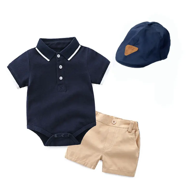 加工定制 跨境 新款男宝宝绅士POLO衫爬服套装 +帽子男童童装批发