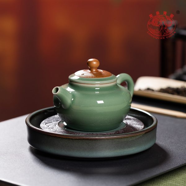 龙泉青瓷壶承简约风复古铁胎茶承储水陶瓷功夫茶具干泡台组合壶托
