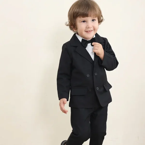 跨境童装批发男孩英伦西服三件儿童衣服宝宝秋冬款带外套男童套装