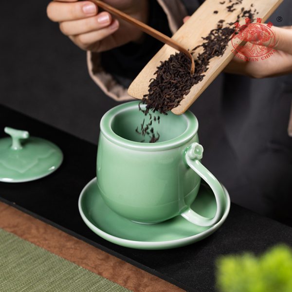 龙泉青瓷莲瓣高足杯子复古茶杯陶瓷家用主人杯马克杯功夫泡茶具