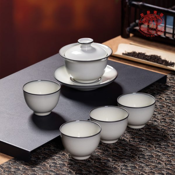 龙泉青瓷功夫茶具手工三才盖碗一碗四杯便携整套陶瓷高档冲泡茶器