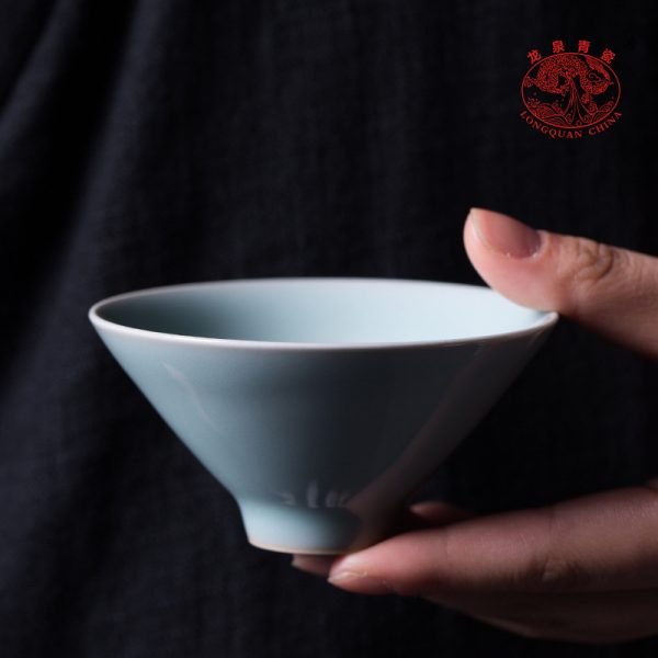 龙泉青瓷 创意手工主人杯单杯 陶瓷功夫茶杯徐峻清斗笠品茗杯茶盏