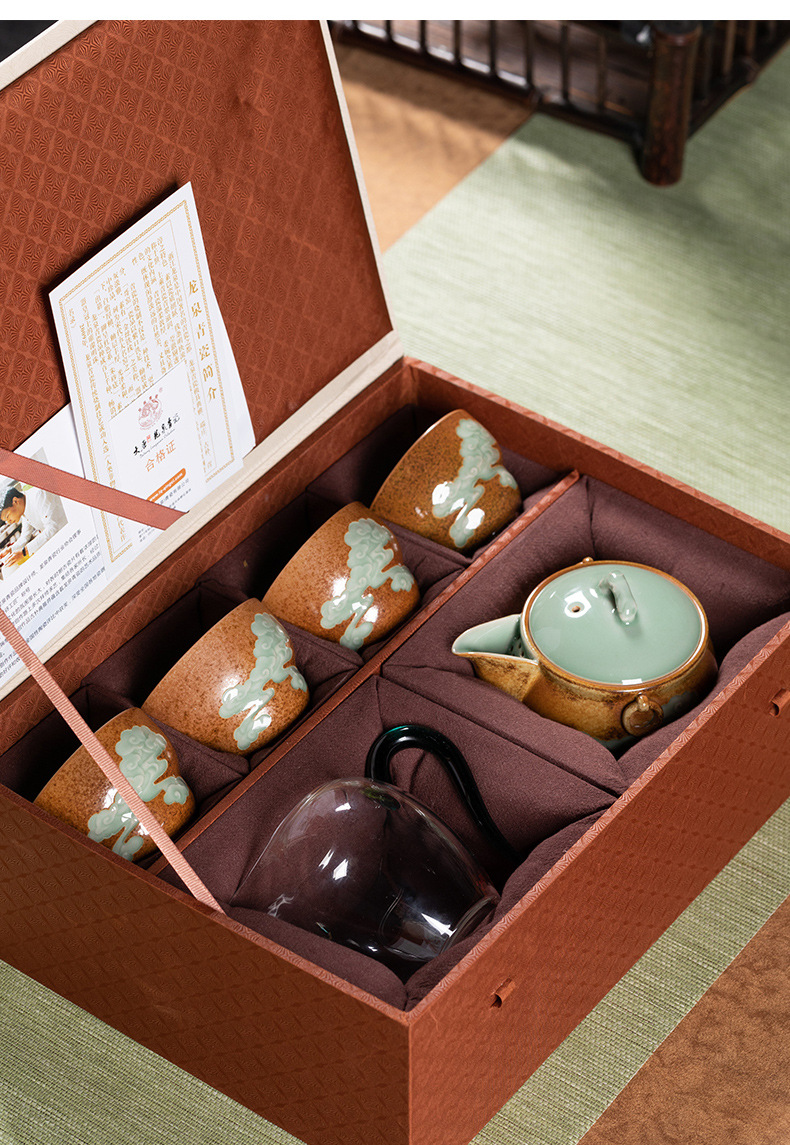 龙泉青瓷 茶具套装高档手抓泡茶壶茶杯整套 陶瓷家用会客功夫茶具