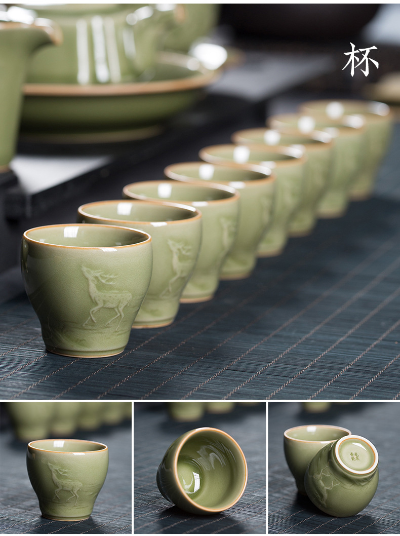 龙泉青瓷 越窑仿古大套功夫茶具套装 陶瓷盖碗泡茶壶家用商务送礼