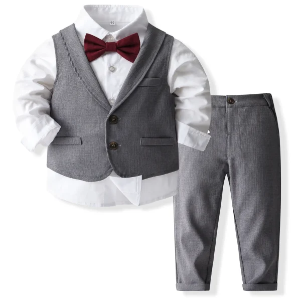 跨境男童西服套装小童周岁生日宴会礼服马甲长袖衬衫长裤三件绅士