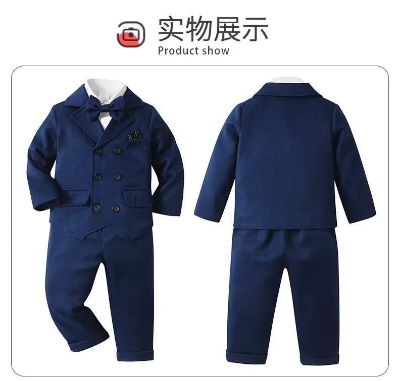 跨境童装批发春秋长袖儿童衣服宝宝带马甲绅士礼服三件套男童套装