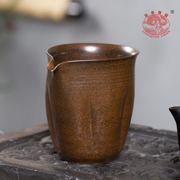 龙泉青瓷手工仿柴烧公道杯大号茶海陶瓷卓鑫伟手作薄胎瓜棱分茶器