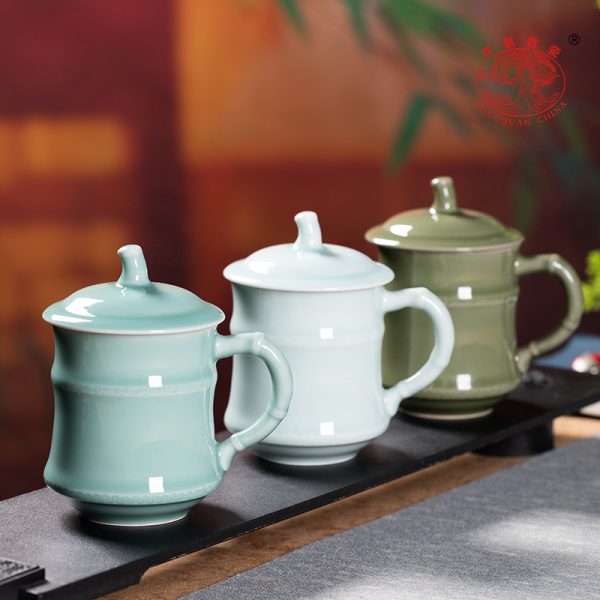 龙泉青瓷 茶杯单杯办公室泡茶杯高档家用马克杯 陶瓷水杯过滤杯子