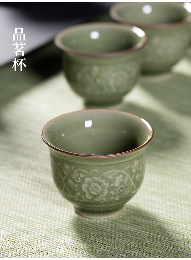 龙泉青瓷 越窑仿古高档功夫茶具套装 陶瓷盖碗泡茶壶品茗杯礼盒装