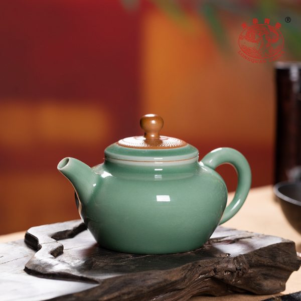 龙泉青瓷 茶壶单壶功夫茶具泡茶壶 陶瓷家用轻奢风跳刀手工泡茶器