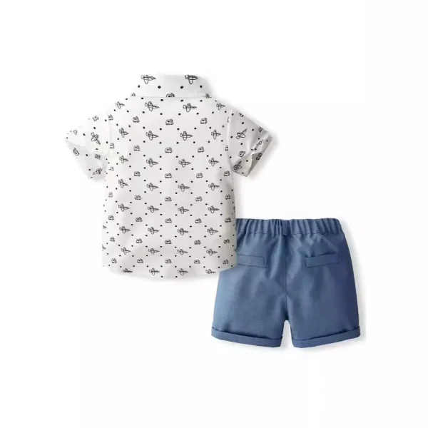 夏季新品童装男童绅士礼服套装儿童短袖飞机图案衬衫小童礼服批发